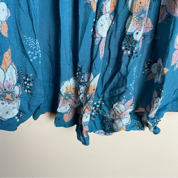 Free People Shirt Tuscan Dreams Printed Tunic Turquoise Blue Boho Floral Top - Picture 7 of 13